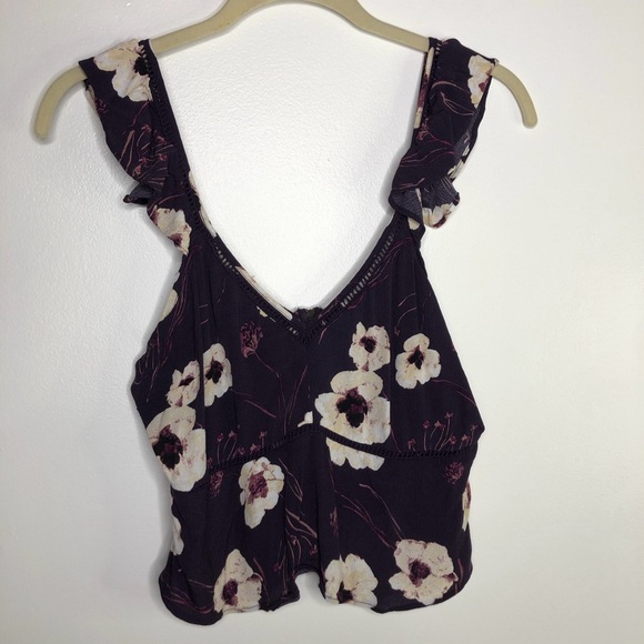 💜 Leith floral zip up ruffle flutter tank top crop top size large - Picture 8 of 8